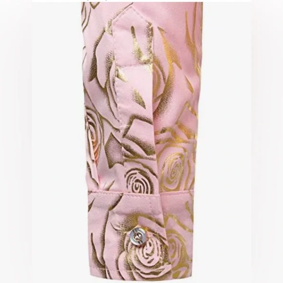 Zeroyaa Men’s Nightclub Slim Fit Pink/Gold Print XL Button Down Long Sleeve - Picture 6 of 11